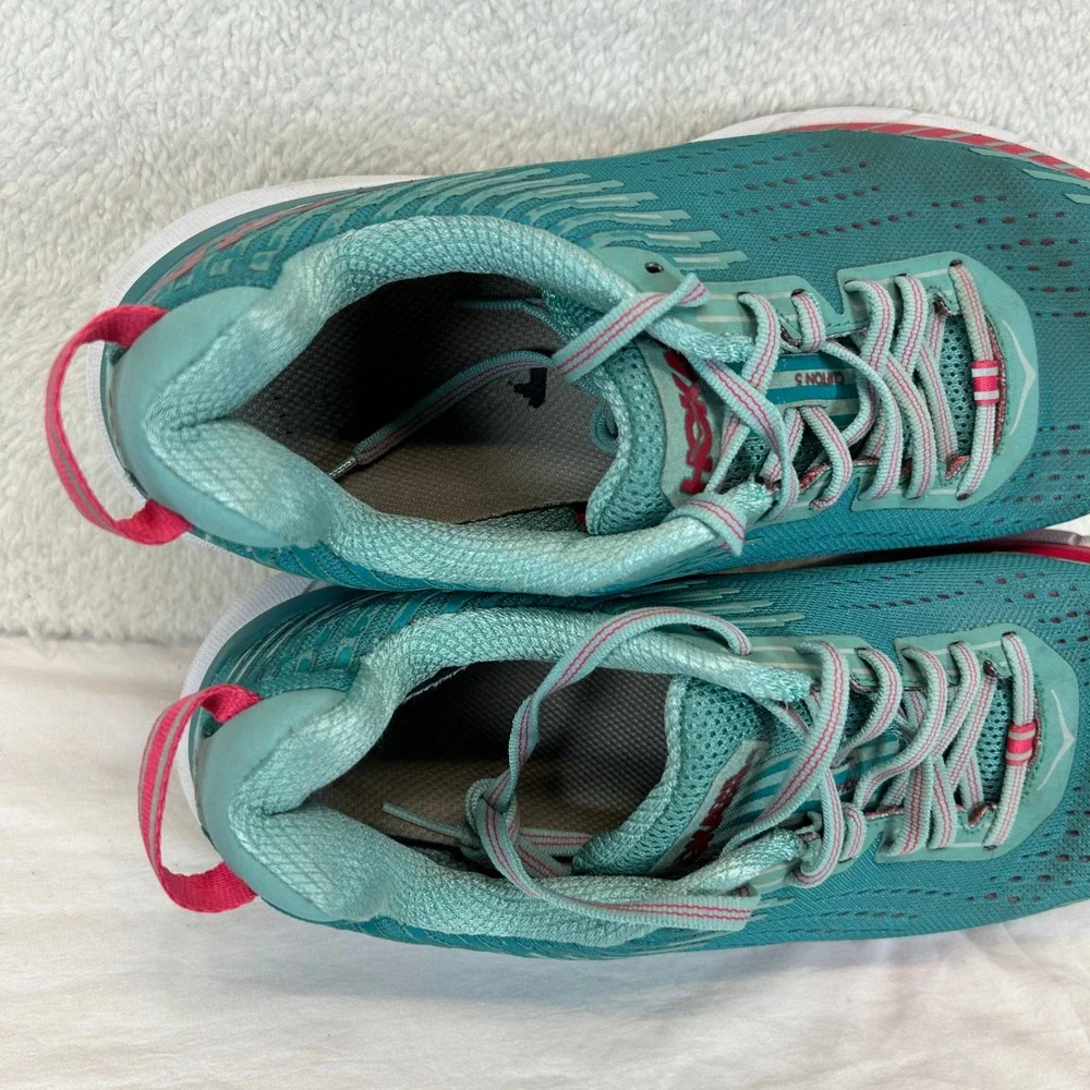 Hoka One One Clifton 5 Womens 9.5 Green Red Running Shoes 1093756 GSCN